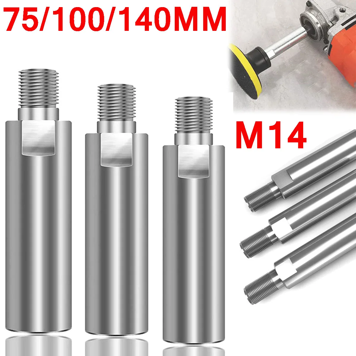 3Pcs Angle Grinder Extension Rod M14 Thread 75/100/140mm Adapter Rod Polishing Pads Grinding Connection Bit Polisher Accessories