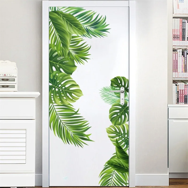 Leaves Flowers Wall Stickers Removable Green Palm Leaf Window Stickers For Home Wall Decals Mural Refrigerator Stickers