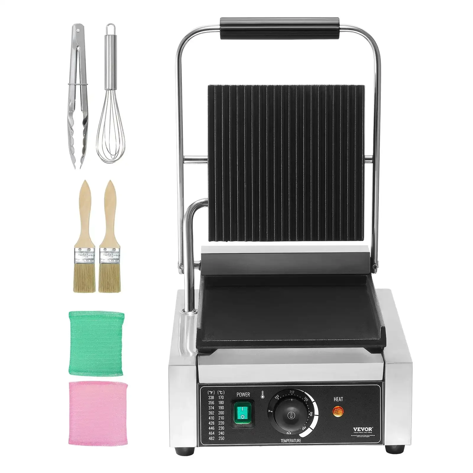 

Commercial Panini Press Grill, 9"x9" Electric Sandwich Maker Griddle Plate