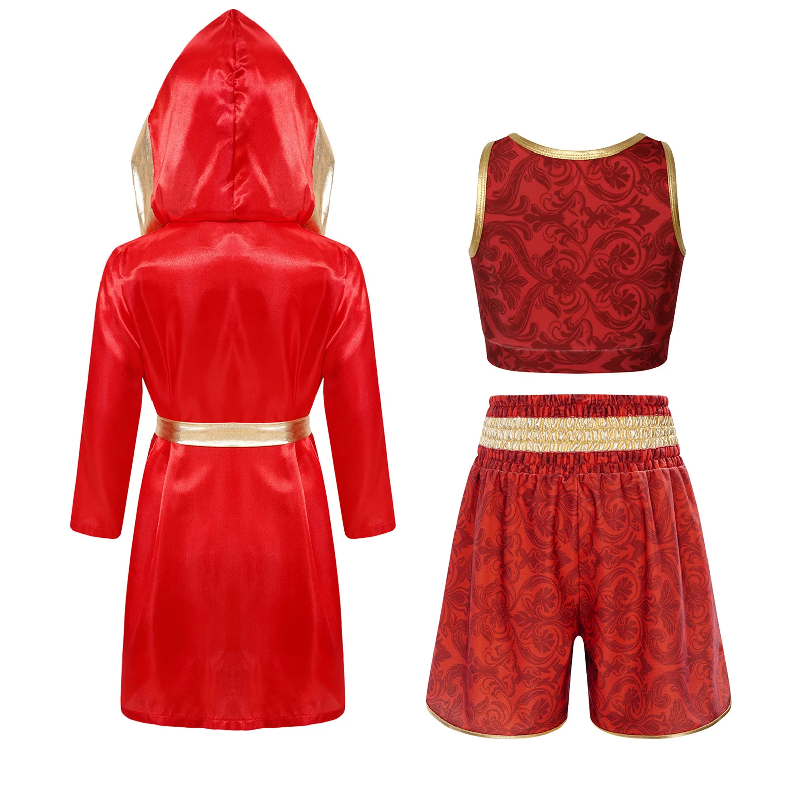 Kids Fight Grappling Costume Training Hooded Robe Boxing Robes for Children Boys Girls Metallic Trim Muay Thai Fighting Outfit