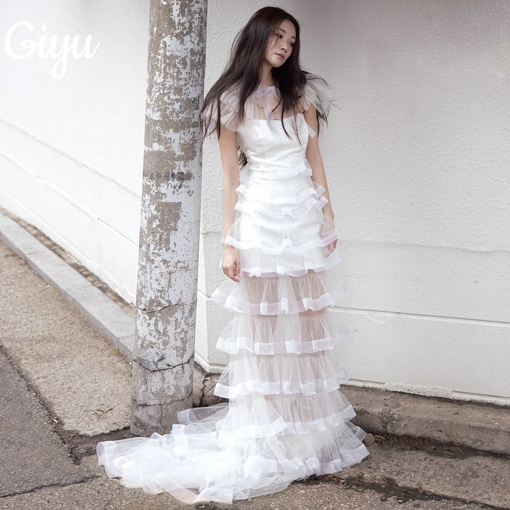 

Giyu Modern Mermaid Evening Dress Tulle Shawl Tiered Crape Customized Floor-Length Street Photography 2025 Prom Gown Court Train