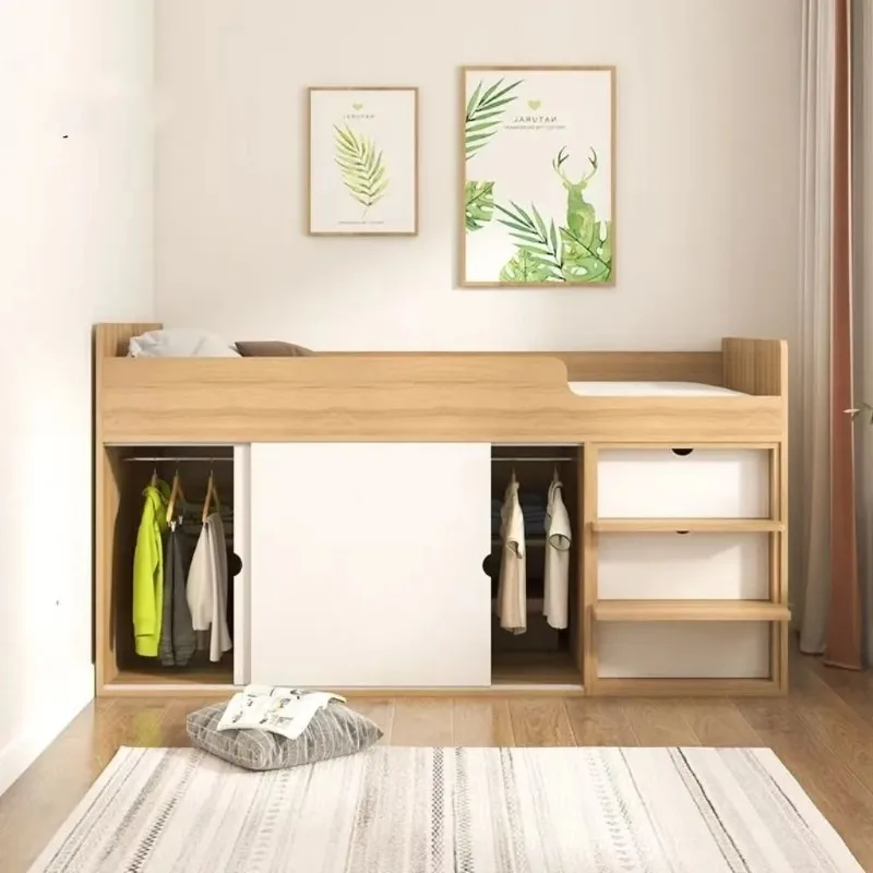 Small apartment half-height bed, raised storage bed, under-bed wardrobe