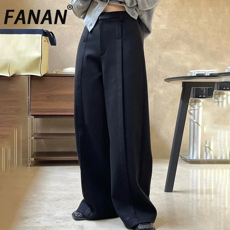 

FANAN 2025 весенние новые черные брюки женские сращенные с высокой талией плиссированные широкие брюки минимализм женская одежда теплый черный