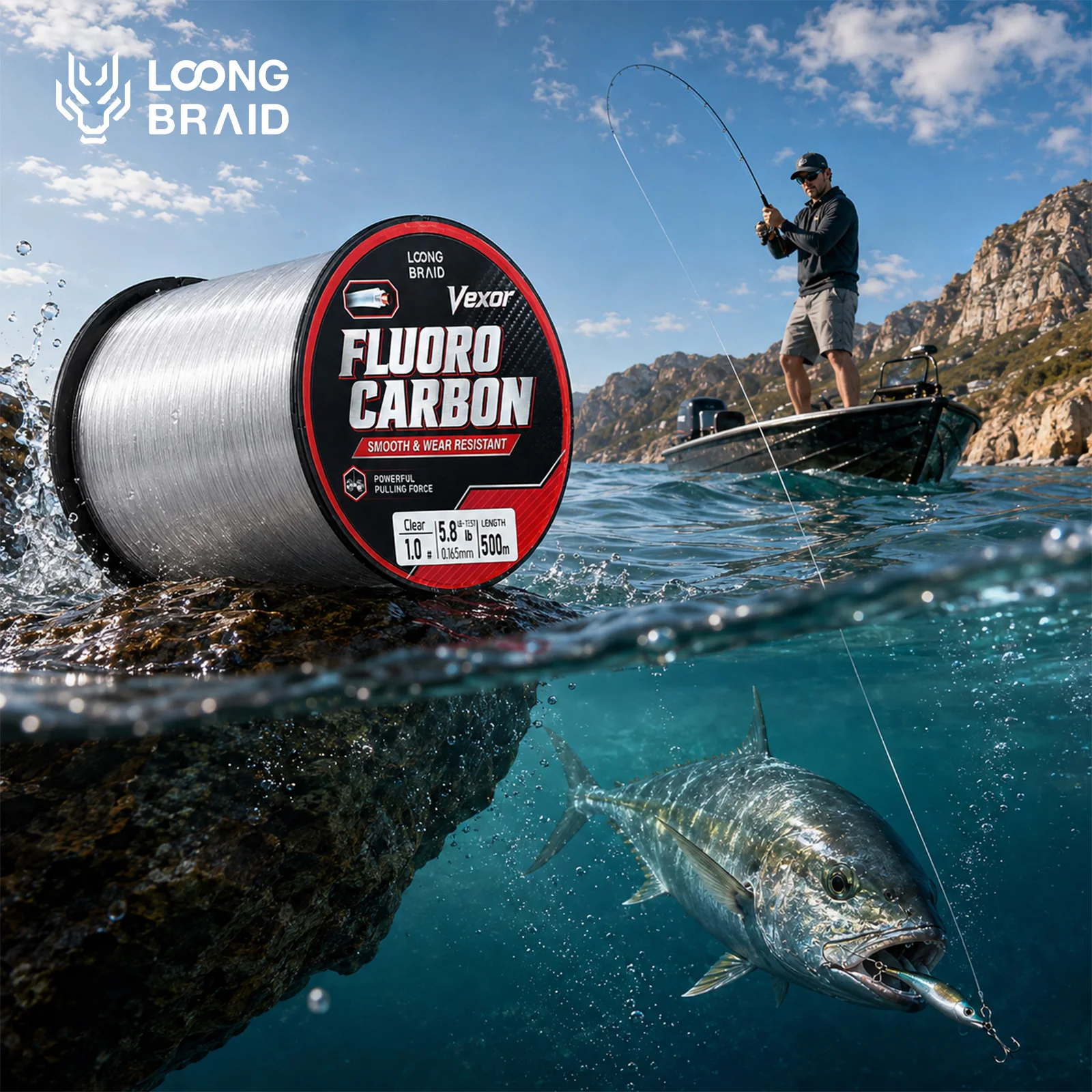 LOONGBRAID 300-500M 328YDS-547YDS Fluorocarbon-beschichtete Angelschnur Schneller Sinkende Vorfachschnur 0.8 # -7.0 # für das Meeresangeln mit Ködern – Detail 10