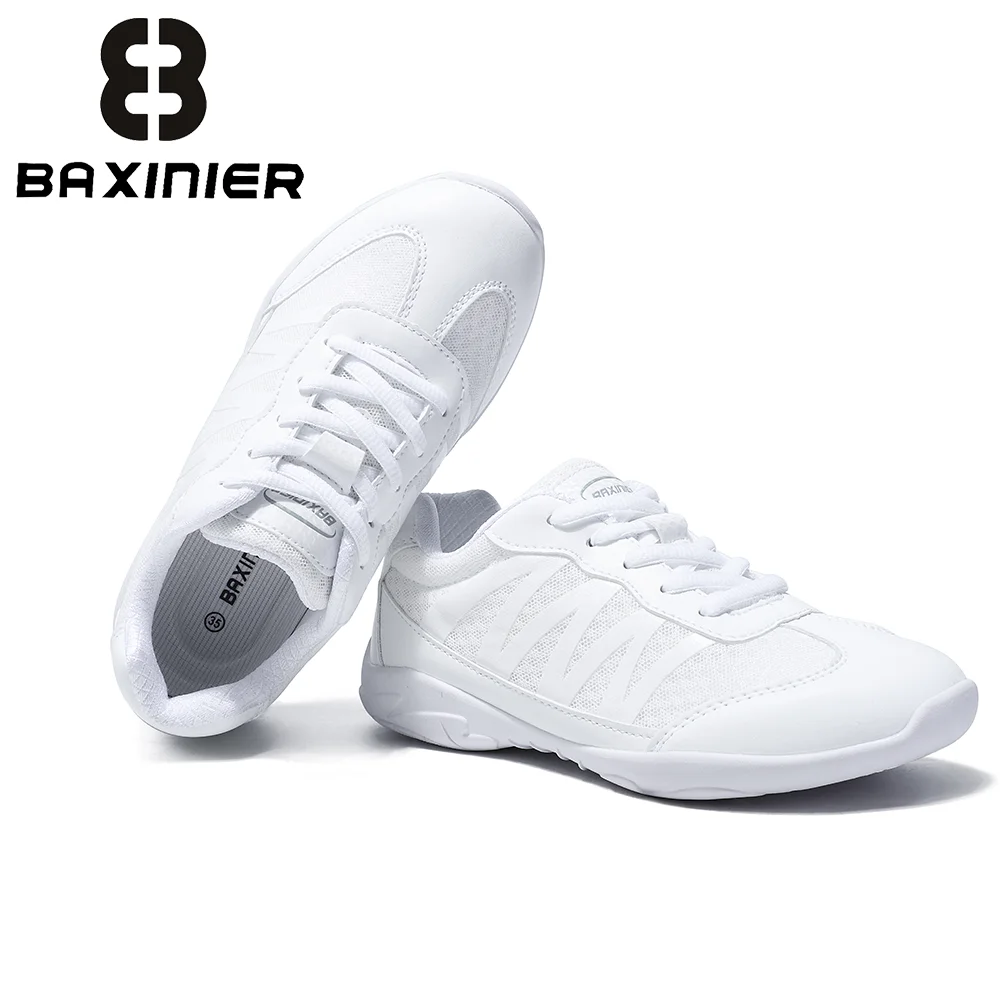 BAXINIER Girls White Cheer Athletic Shoes Lightweight Youth Dance Tennis Training Performance Sneakers Cushioned Grip