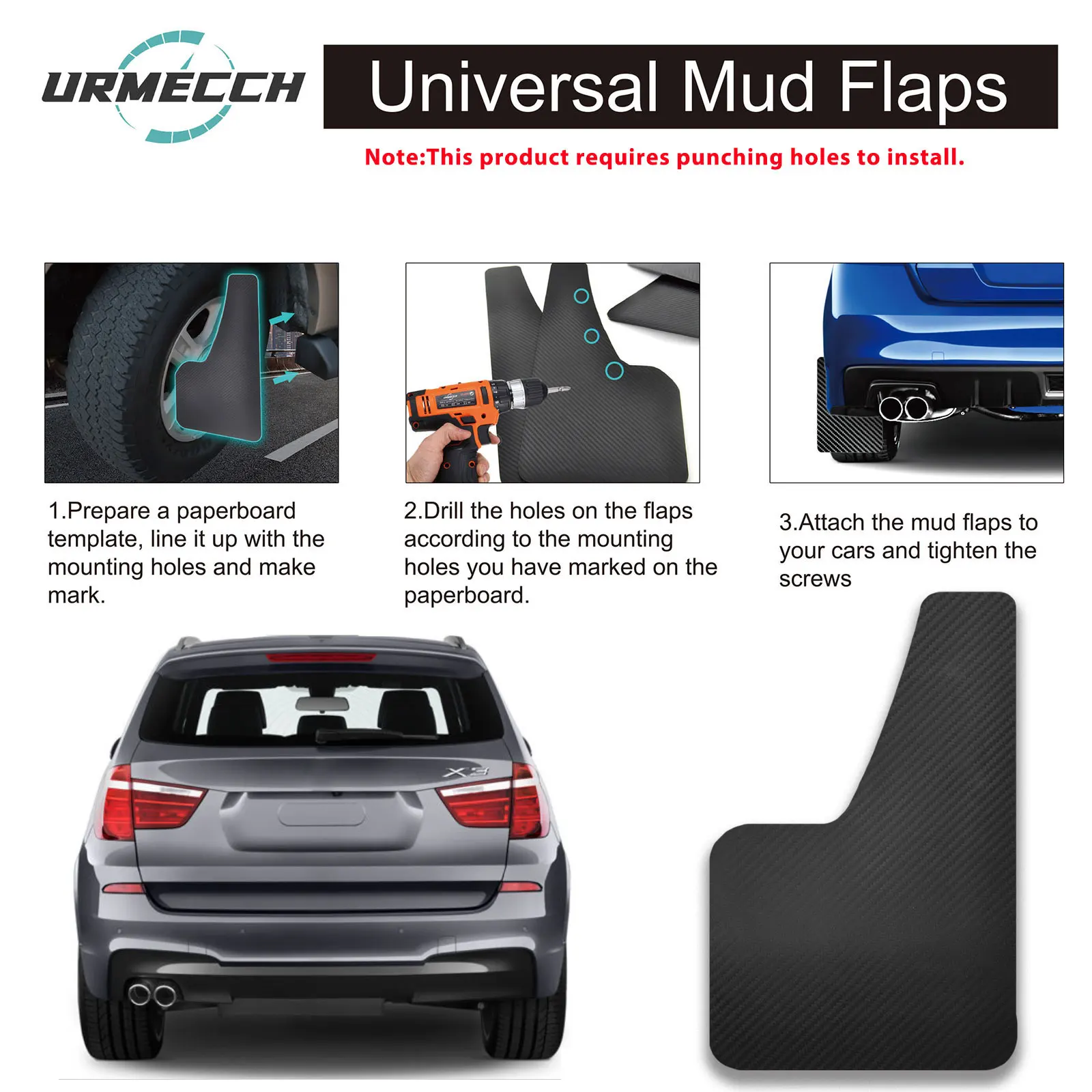 Mud Flaps for BMW X1 X2 X3 E83 F25 G01 iX3 X4 F26 G02 X5 E53 E70 F15 F85 G05 G18 X5 X7 G07 M Sport iX Performance Splash Guards