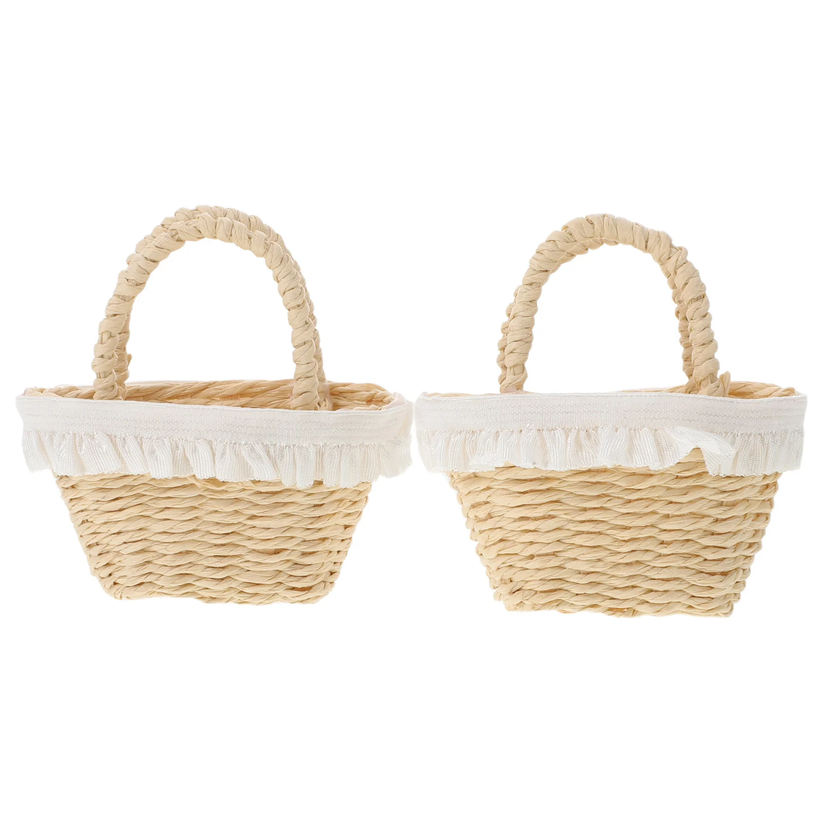 

2Pcs Miniature Woven Baskets Handles Tiny Flower Basket Paper Rope Craft Party Favors Dollhouse Accessories 2.36x2.16x1.57in