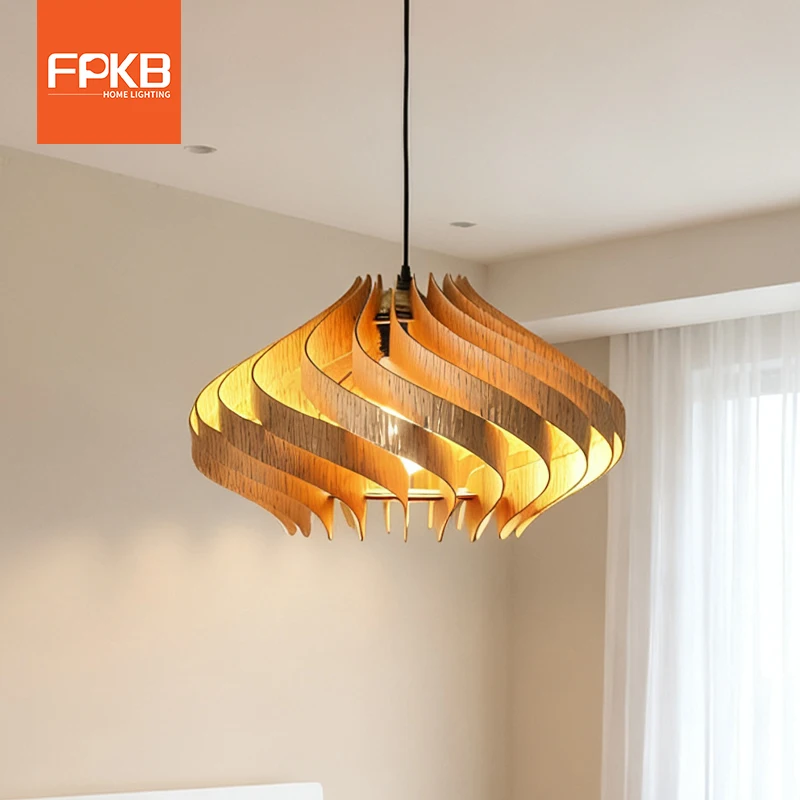 Creative eco-friendly natural chandelier for living room, retro study, bedroom, bar atmosphere decoration wooden lamp