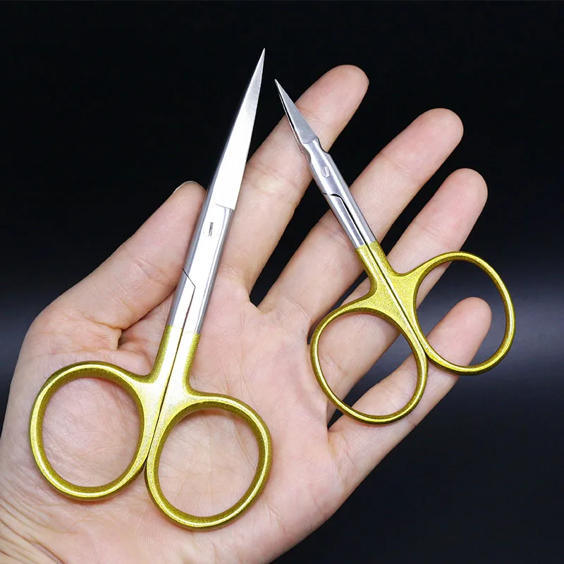 Hot 1pcs hard&super sharp fly tying scissors with arrow point or long heavy straight blade fly fishing tools for precise cutting