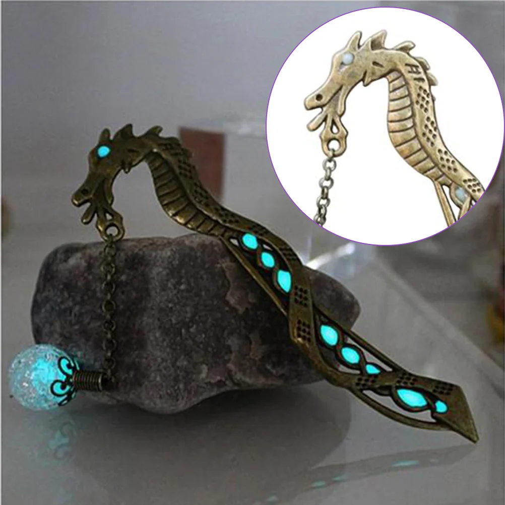 Alloy Glowing Dragon Shape Bookmarks Hairpin with Luminous for Gift Party glowing hairpin dragon shape hairpin