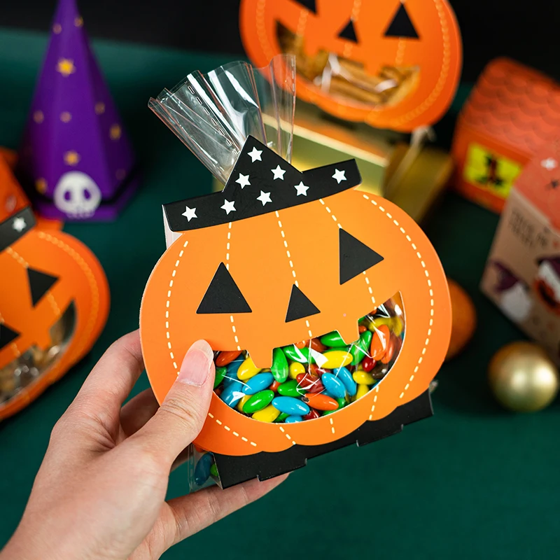 Halloween Pumpkin Candy OPP Bags for Kids,Cellophane,Cookie,Cute,Party Supplies,Trick or Treat,24/60pcs