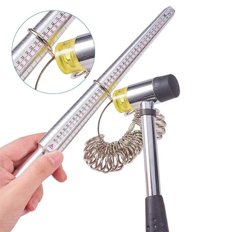 Metal Ring Size Finger Gauge Ring Mandrel Stick Solid Rod Rubber Hammer 4pcs Metal Ring Sizer Measuring Tool Set