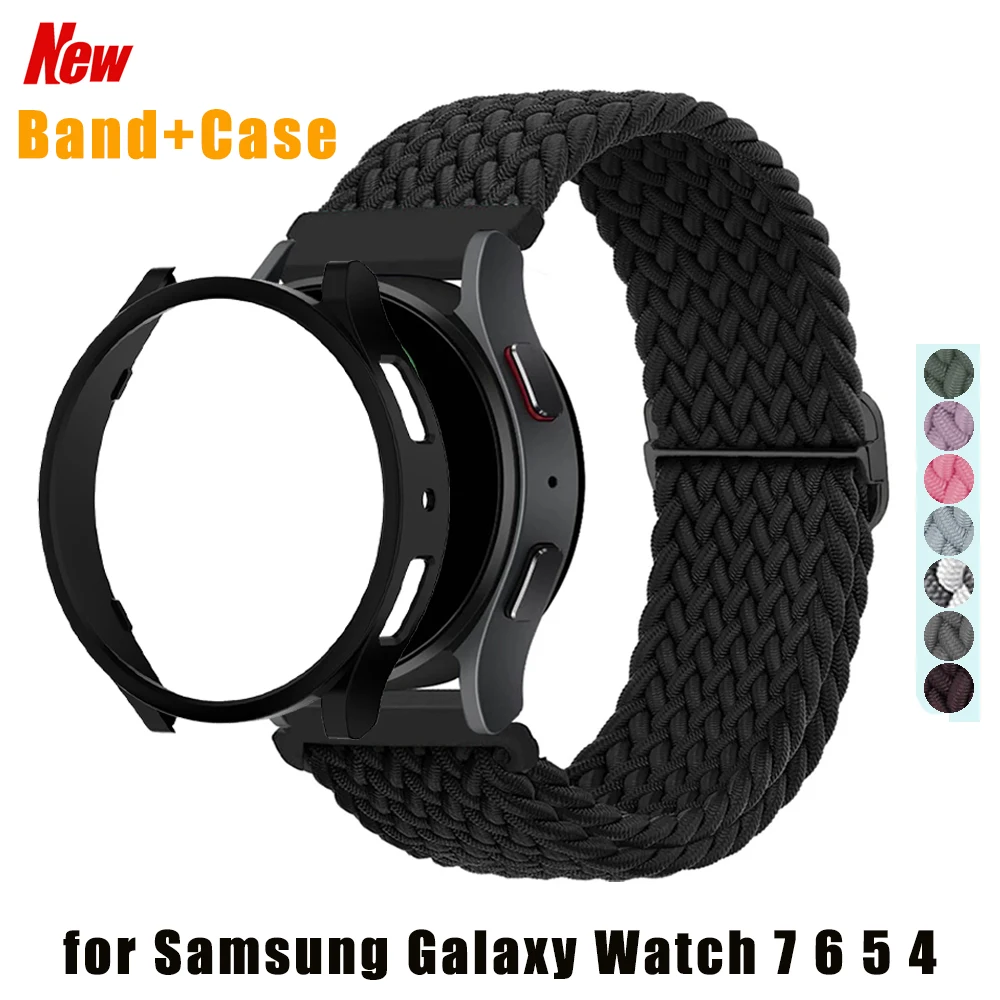 Nylon Geflochtenes Armband+Hülle für Samsung Galaxy Watch 7 6 5 4 40/44mm Armband PC-Stoßfänger Schutzhülle Smartwatch-Zubehör