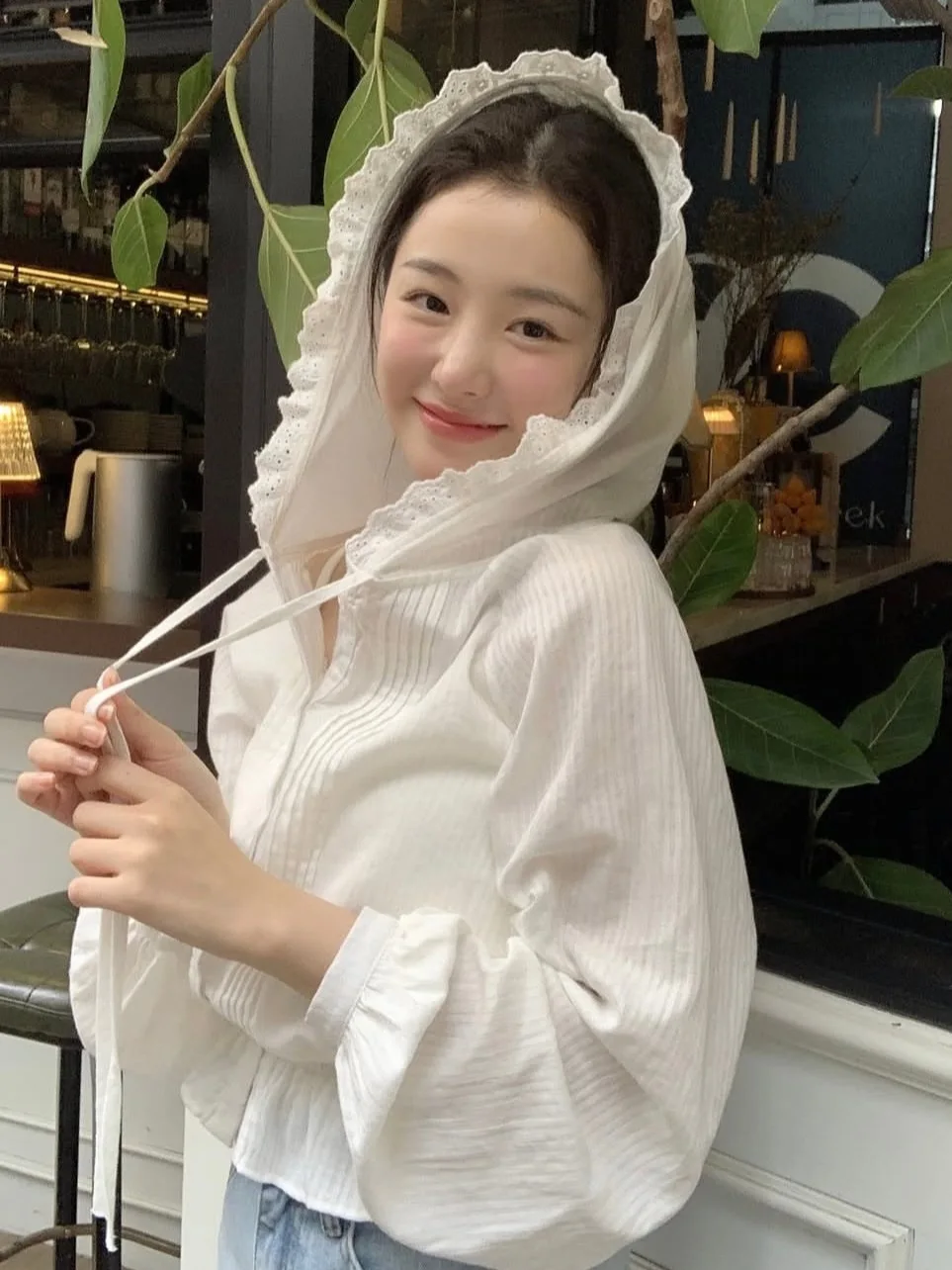 

Шикарная женская блузка с длинным рукавом, кружевом, эластичной талией, цветочным декором, поясом, в корейском стиле, свободного кроя, на молнии