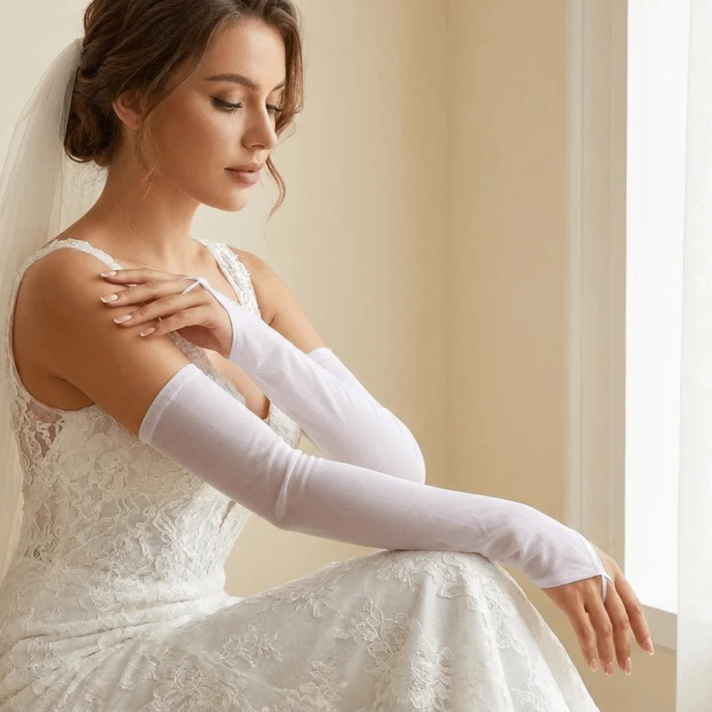Fashion Transparent Mesh Gloves Thin Elastic Long Gloves Sheer Sun Protection Bridal Gown Accessories Party