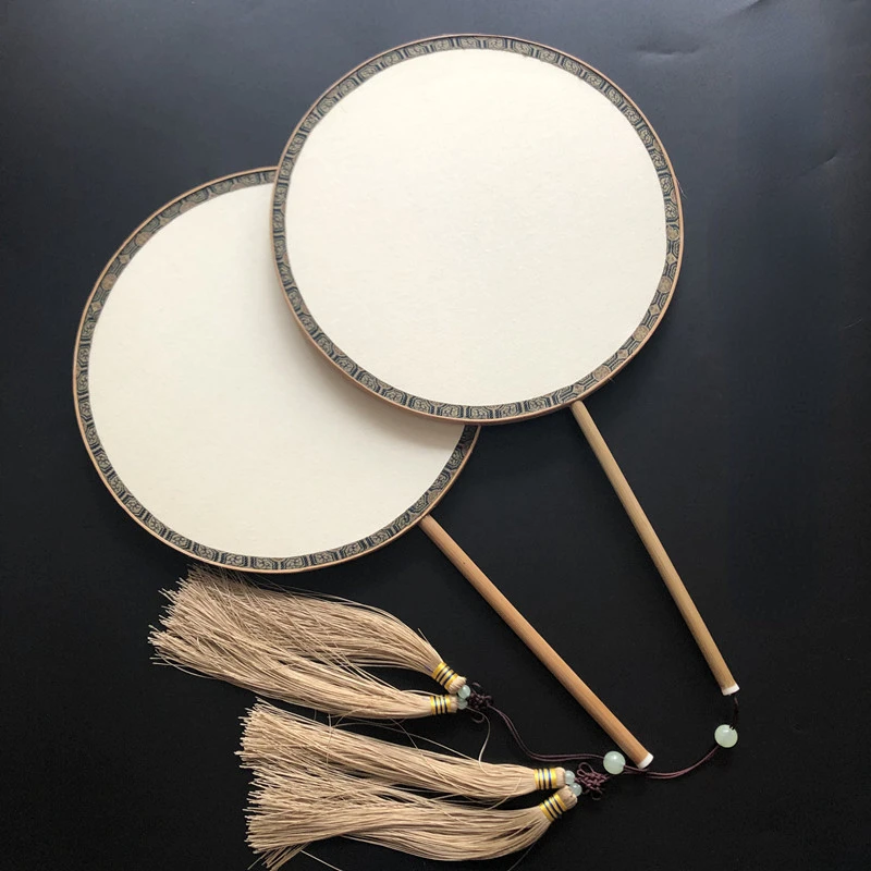 

Blank Round Retro Fan Brushwork Silk Painting Round Fan Cooked Silk Fan Hand-painted Dance Chinese Personalized Hand Fans Diy