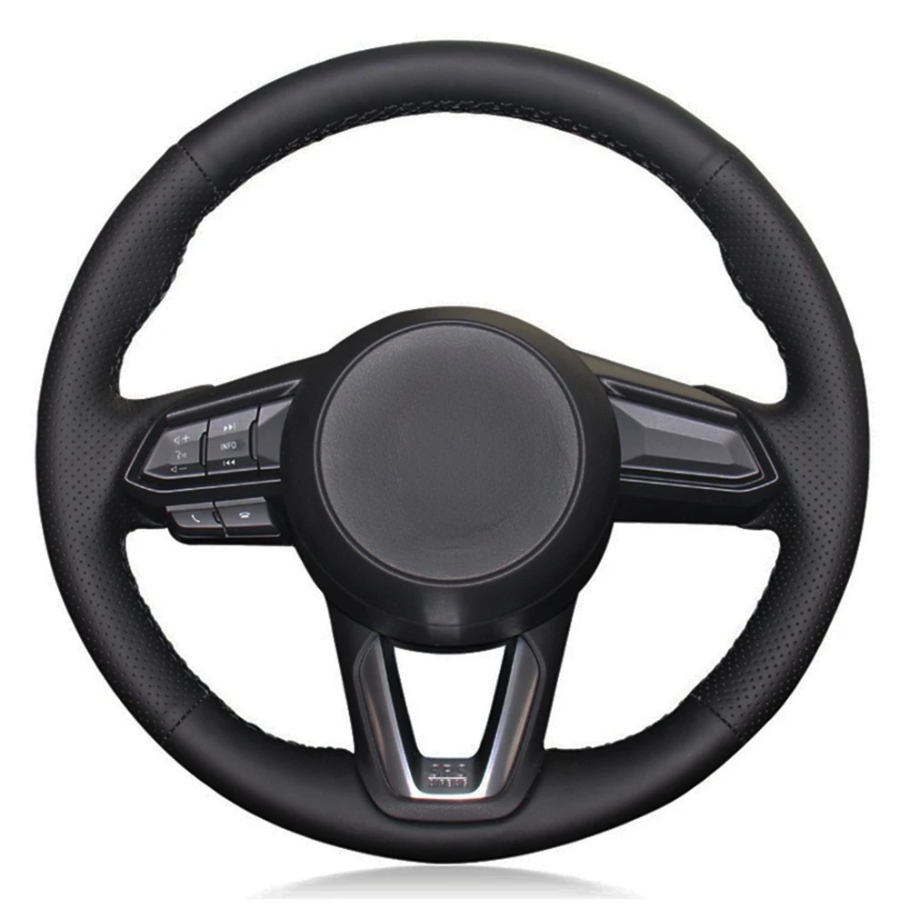 Car Steering Wheel Cover DIY Hand-stitched Black Artificial Leather For Mazda 3 Axela 2017-2018 Mazda 6 Atenza CX-3 CX-5 CX-9