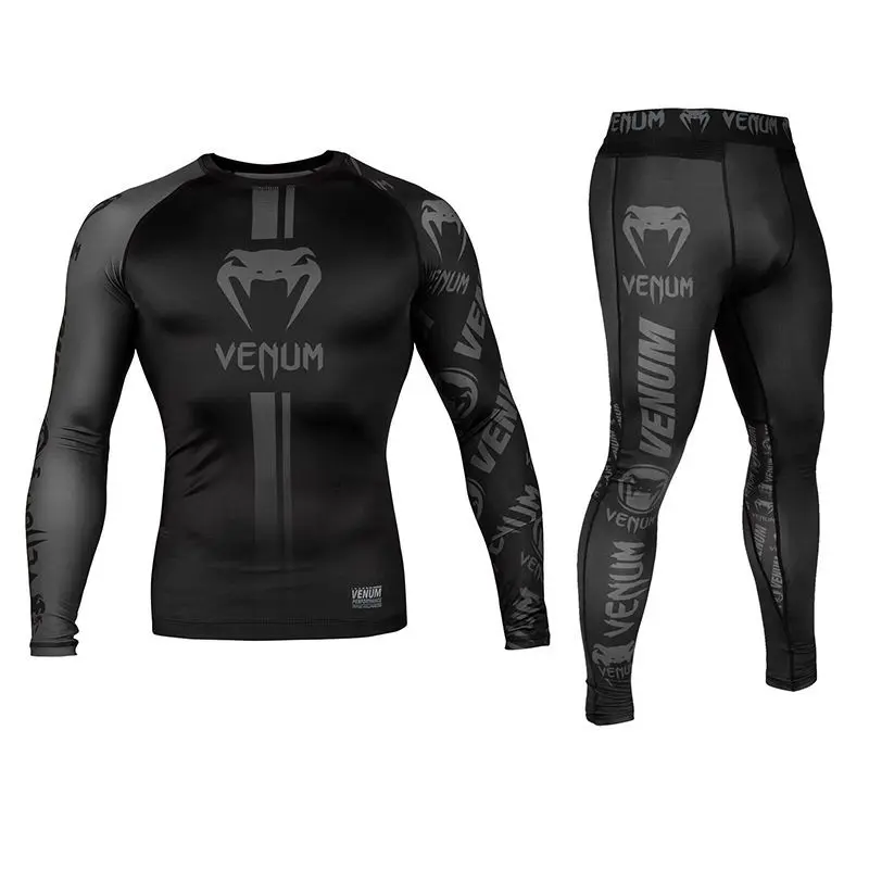 Venom Compression Shirt Pants Set Long Sleeve Rash Guard MMA Grappling BJJ Training Unisex Men Women