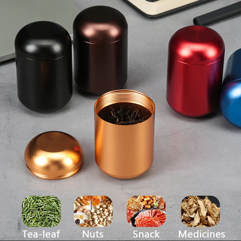 Exquisite Al Alloy Tea-leaf  Capsule Jar 45*70MM Tobacco Storage Can Herb Spice Keep Case Smoking Accessories Outdoor Gadget