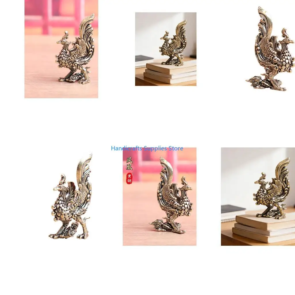 R1WA Cultural Brasses Phoenixes Symbol Figurine Spreading Wing Antique Chinese Mythologies Bird Ornament Good Fortunes Decors