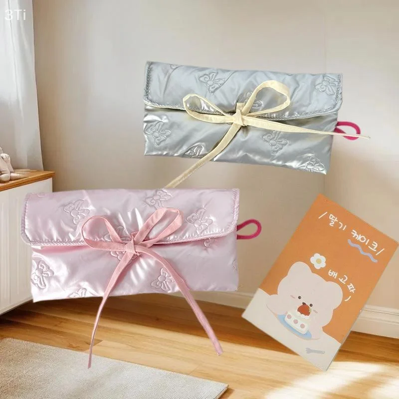 กระเป๋าใส่ดินสอแบบพับได้ทรงโบว์ลูกไม้สไตล์ INS น่ารัก ความจุเยอะ ใช้ได้หลากหลาย ใส่เหรียญ ใส่บัตร ใส่เครื่องเขียน