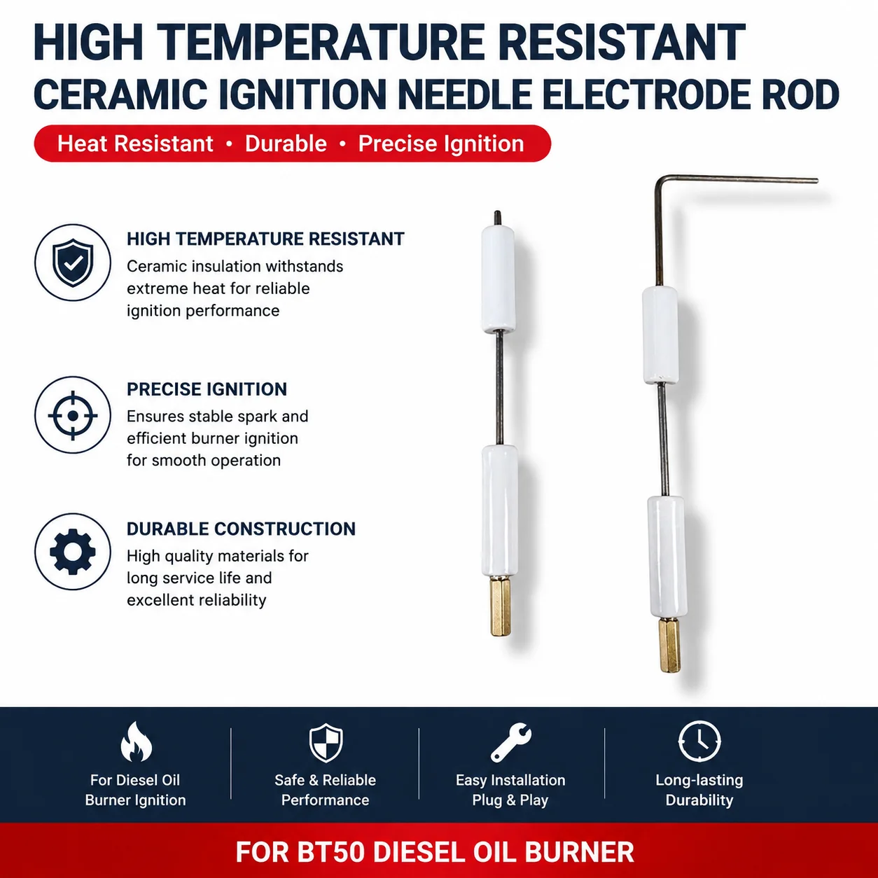 High Temperature Resistant Ceramic Ignition Needle Electrode Rod For BT50 Diesel Oil Burner Original Components