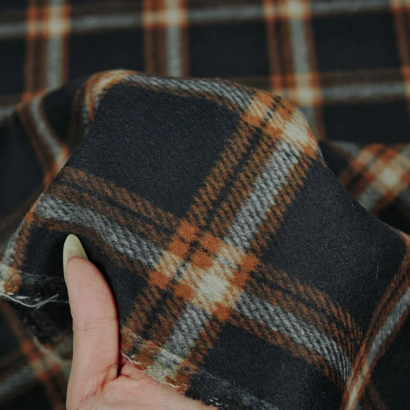 2 Yards Thick and smooth Navy blue caramel plaid wool and cashmere fabric for outerwear, suits, and trousers – a fabric used by