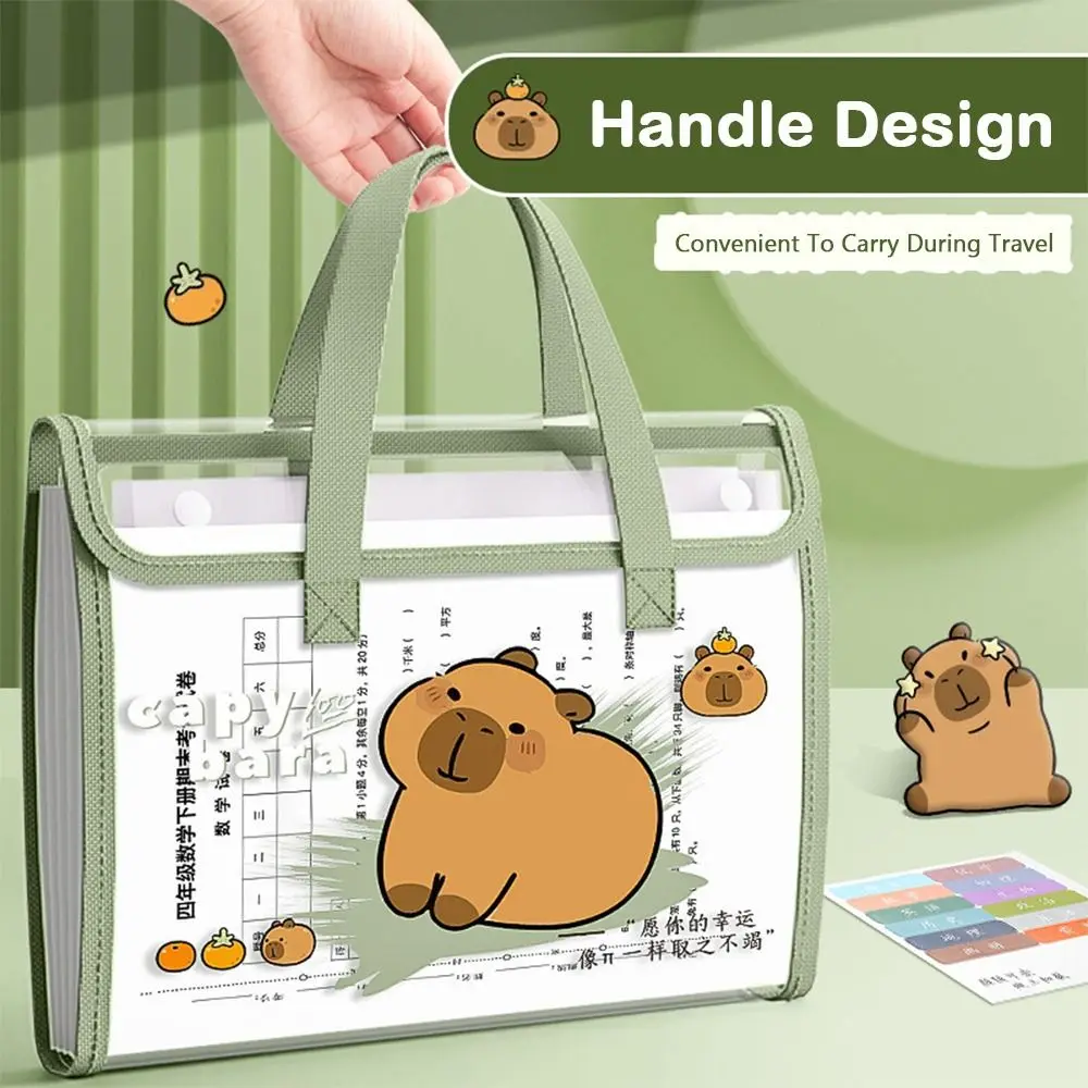 Portable 13 Pockets Capybara Expanding File Bag Waterproof Transparent A4 File Folder Large Capacity Cute Archive Bag Students