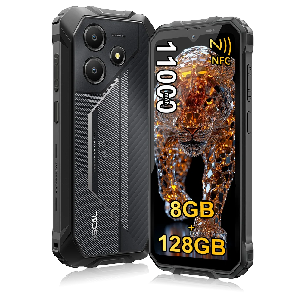 OSCAL Marine 2 Robustes Smartphone 8GB+128GB 6,56'' 8MP+16MP 11000mAh Unisoc T615 Android 15 Bluetooth 5.2 Fingerabdruck-Entsperrung NFC