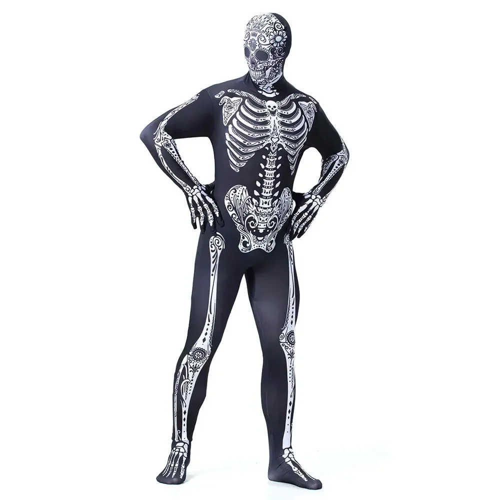 Purim Halloween Costumes For Men Day Of The Dead Scary Zombie Skeleton Costume Cosplay Zentai Suit