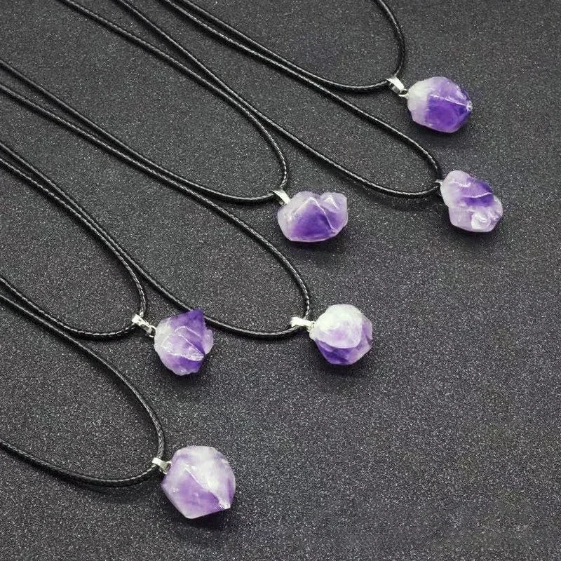 1PC Natural Crystal Rough Stone Amethyst Pendant Energy Healing Gemstone Amethyst Necklace Charms Chakra Halo Jewelry for Women