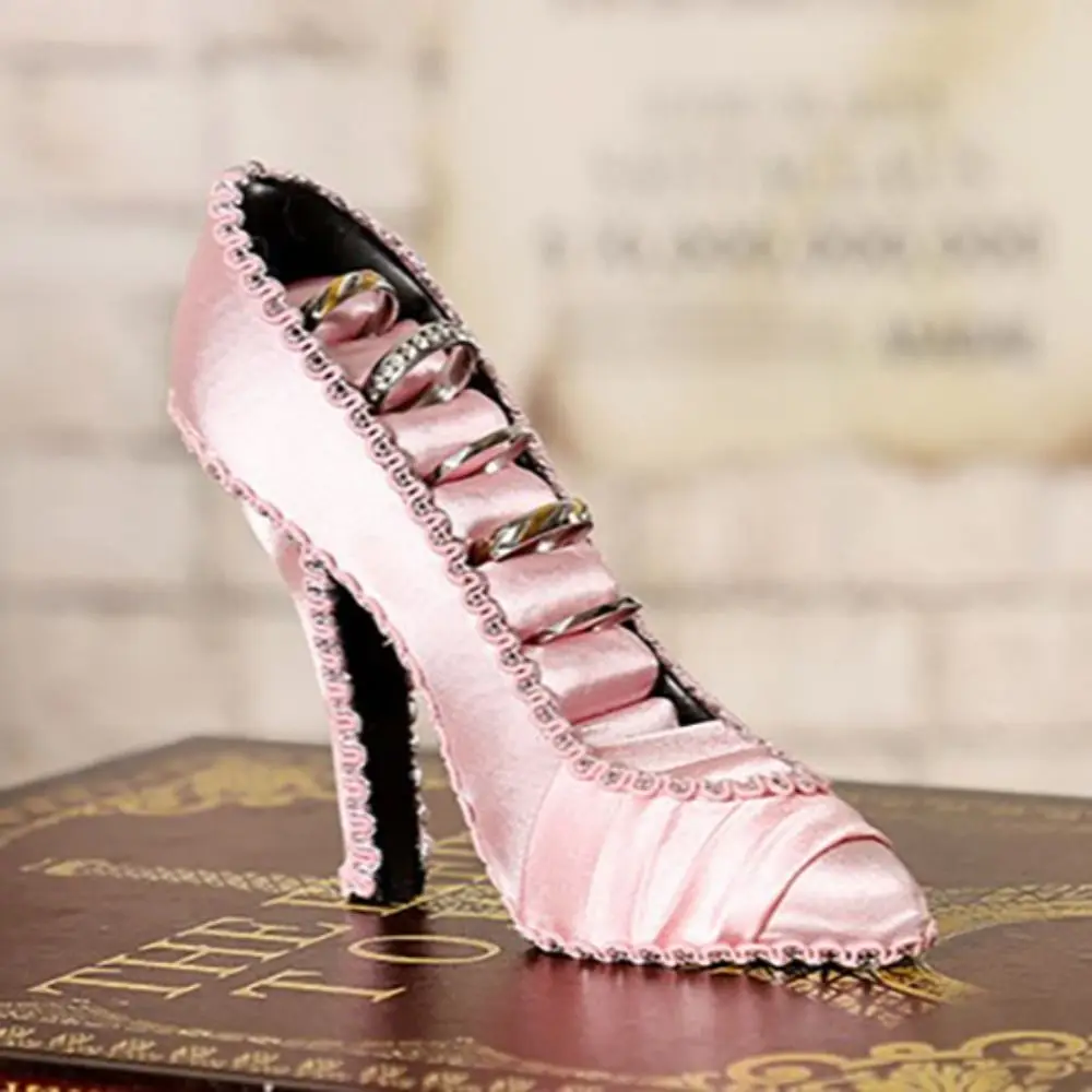 

High-heeled Shoes Velvet Ring Display Stand Luxury Elegant Earrings Stand Holder Display Rose Lace Jewelry Rack Stand Display