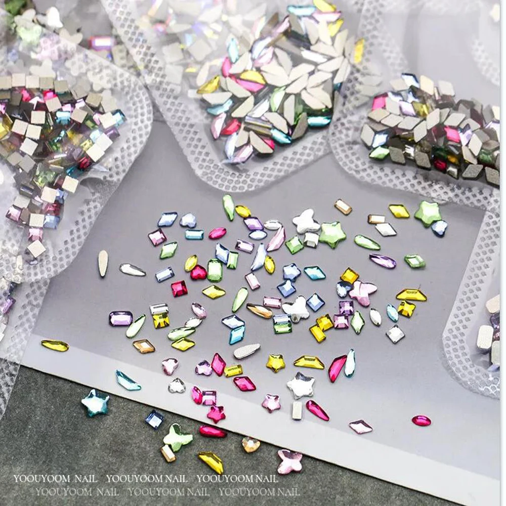 100pcs Mixed Color Crystal Nail Rhinestone Luxury 3D Mini Glitter GemsStone Flatback Charms Nail Decoration DIY Manicure Accesso