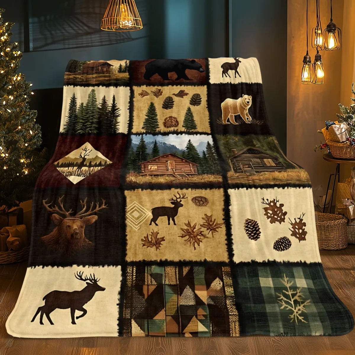 ريفي الغابات المقصورة الغزلان الدب بطانية الفانيلا البلد لودج ديكور الصيد تحت عنوان بطانية مريحة الشتاء بطانية