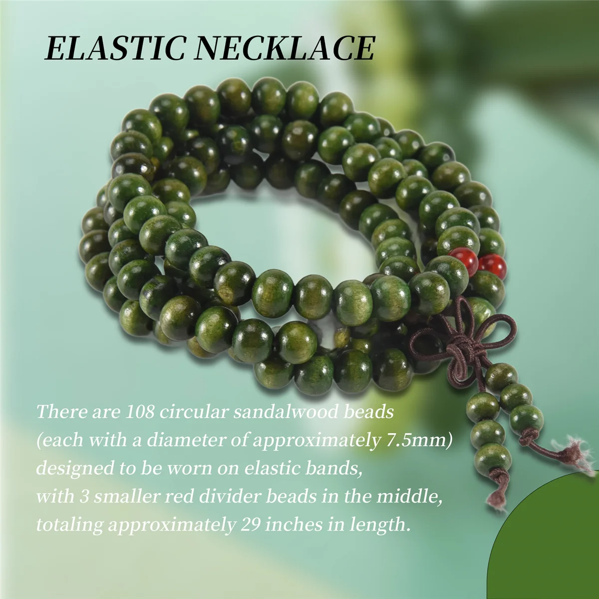 FZFZ оливково-зеленые бусины из сандалового дерева, буддийское эластичное ожерелье Будды, четки 29 дюймов