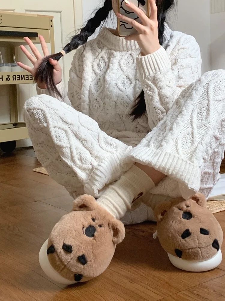 Couple Koala Slipper Cute Ins Bear Cotton Home Slippers 2023 Winter Men Women's Warm Plush Household Slipper Postpartum Shoes