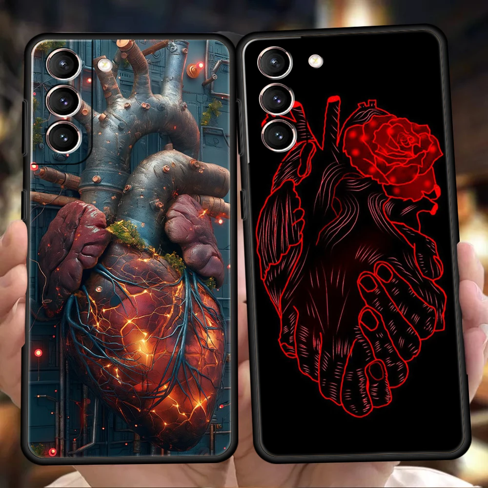 Mechanical Heart Phone Case for Samsung Galaxy S24 S23 S22 S20 S21 FE Ultra S10 S10E S9 S8 Plus 5G Silicone Soft Cover Capas Bag