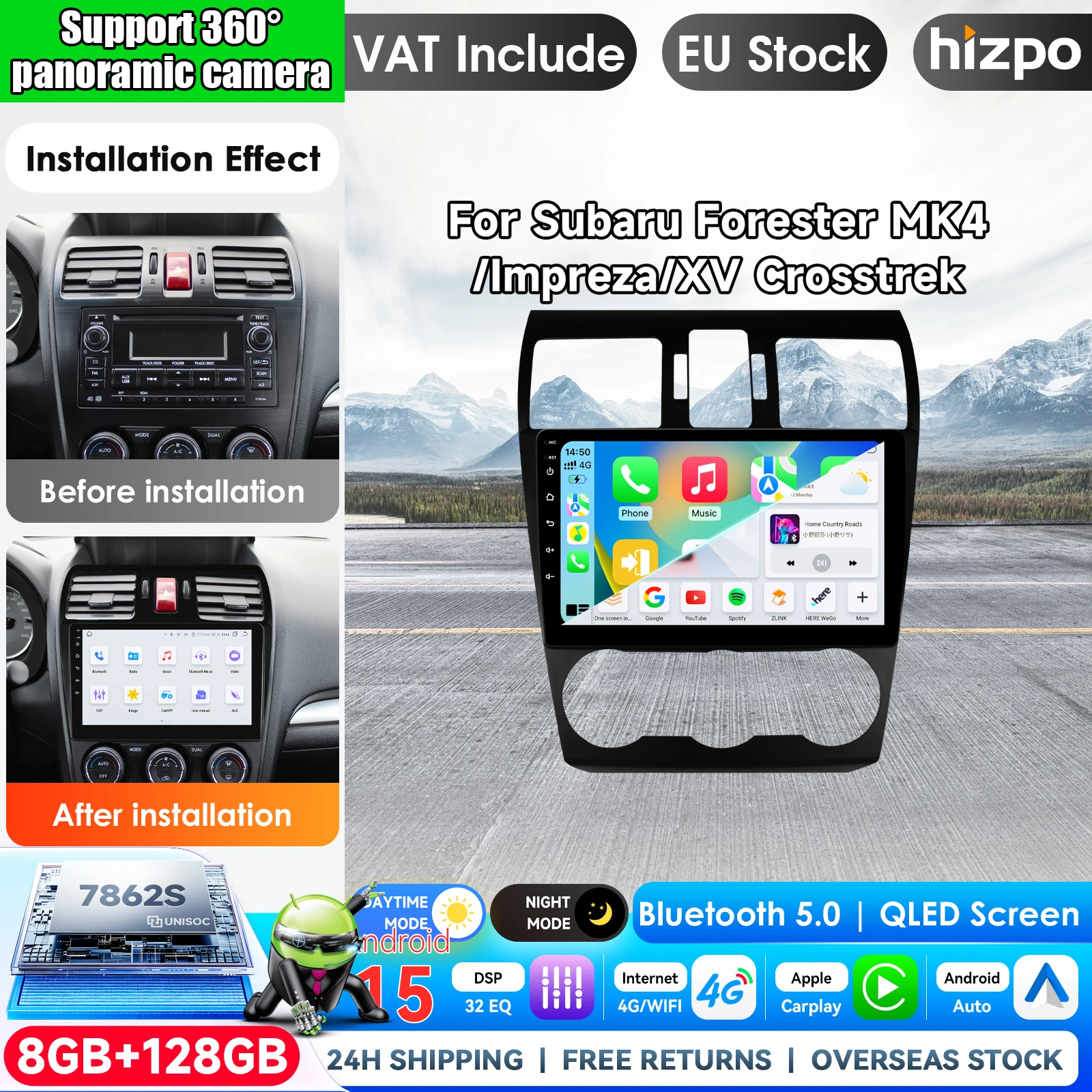 Image of 2Din Android Autoradio für Subaru Forester MK4 Impreza XV Crosstrek 2012-2014 Multimedia-Player GPS DSP Carplay Headunit mit Originalverstärker GPS-Navigation SWC Bluetooth FM RDS DSP IPS-Bildschirm