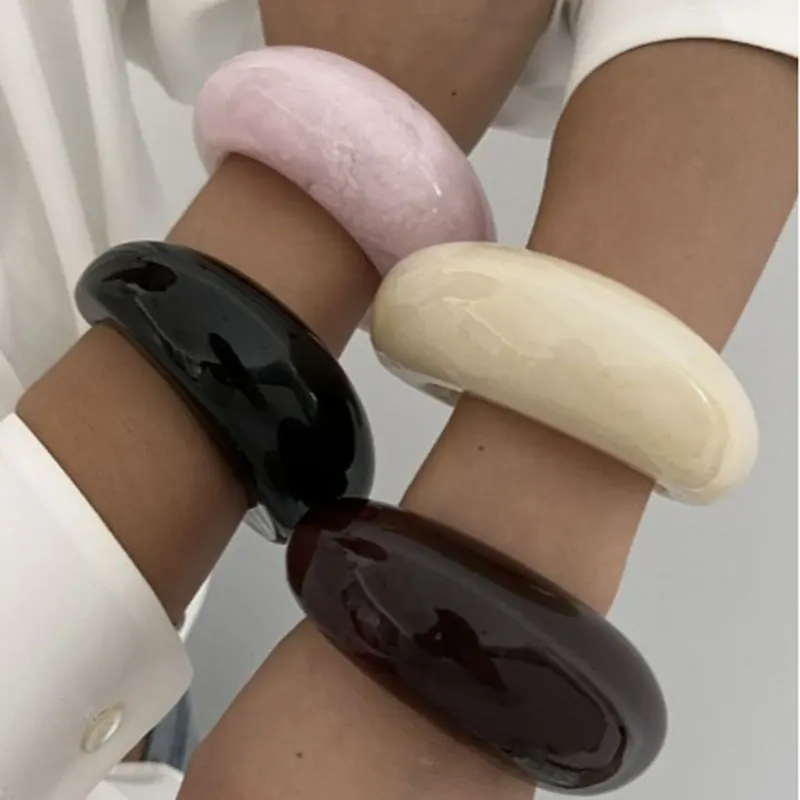 Vintage Statement Heavy Irregular Resin Acrylic Bangles For Women Geometric Wide Cuff Bangle Bracelets Girls Party Hand Jewelry