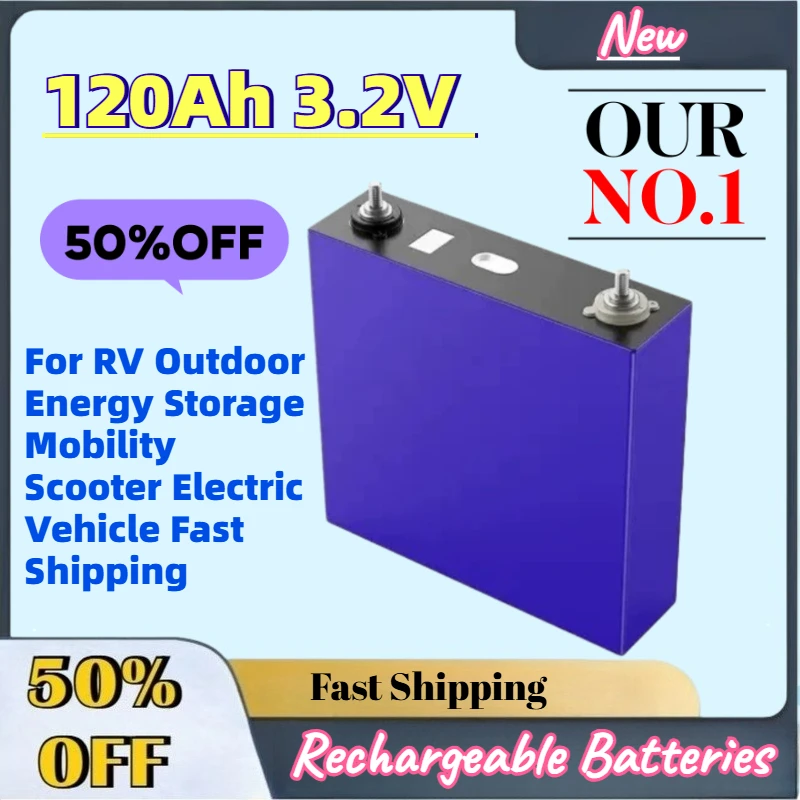 In Stock 120Ah 3.2V LiFePO4 Rechargeable Battery for RV Outdoor Energy Storage Mobility Scooter Electric Vehicle Fast Shipping