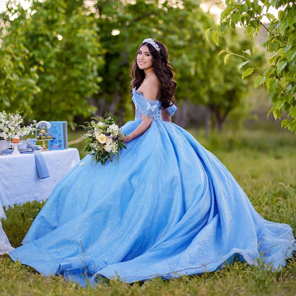 

Tulle Vestidos De 15 Años Blue Ball Gown Quinceanera Dress 2024 Sweet15 16 Birthday Party Gown Sweetheart Off Shoulder Princess