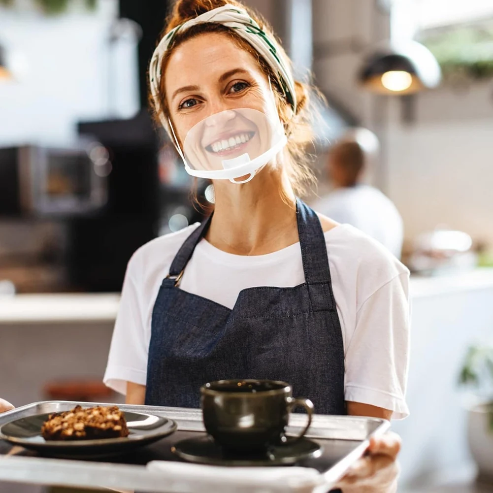 AA83 20 PCS Plastic Catering Mask Proof, for Hotel Beauty Chef Waiter Protective Mask Anti-Splash Transparent Mouth Cover