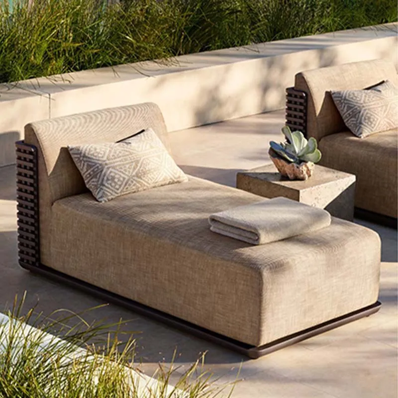 Aluminum Beach Lounger Chaise Garden Lounge Daybed Outdoor Furniture Waterproof Fabric Sun Lounger