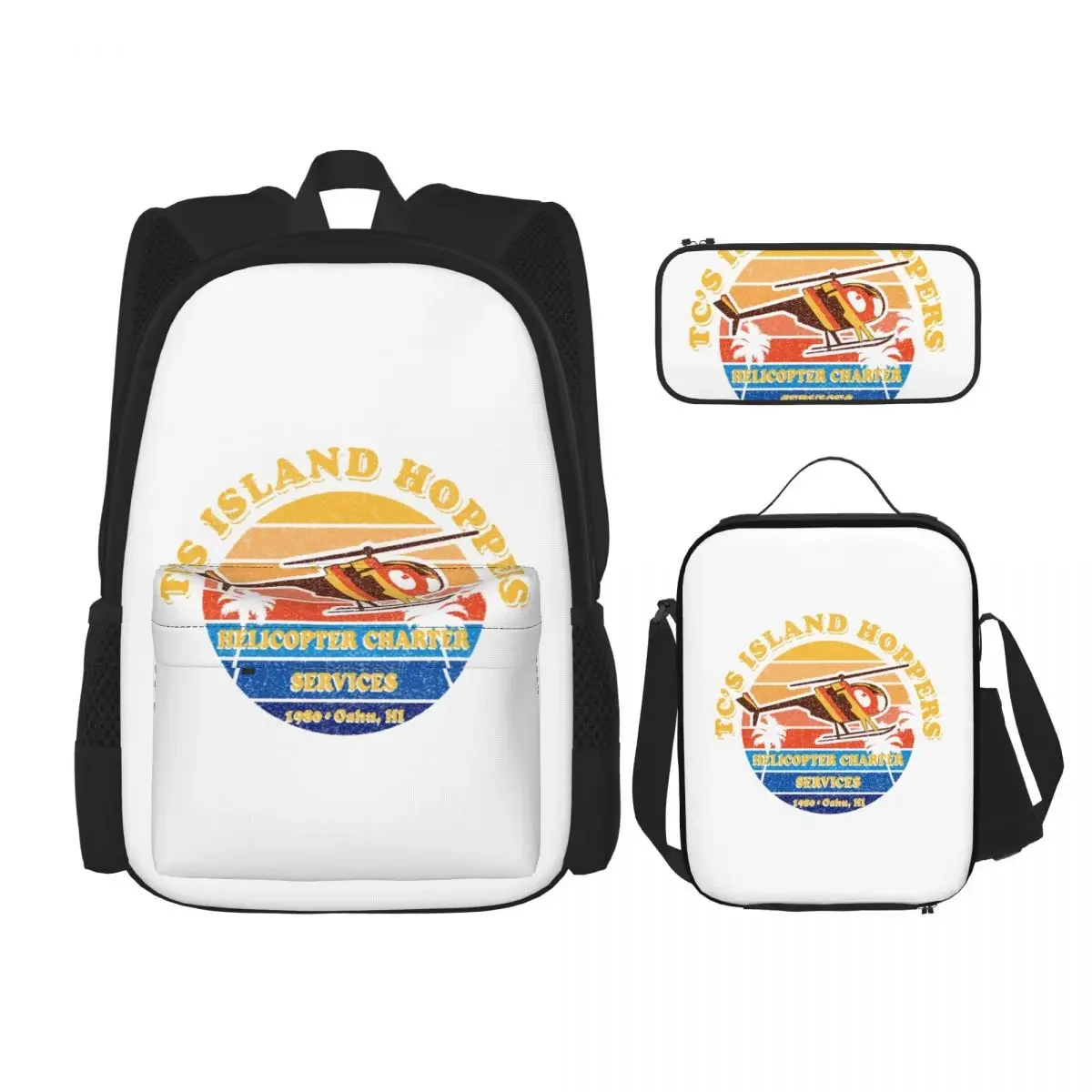 TC's Island Hoppers Magnum PI Worn Backpack Bookbag Children School Bags Cartoon Kids Rucksack Lunch Bag Pen Bag Three-Piece Set