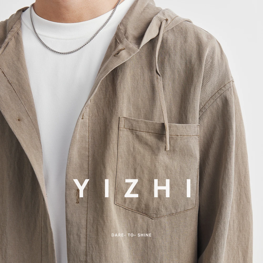 Autumn Men's Lyocell Nylon Shirt Solid Streetwear Long Sleeve Hoodie Clothing For Men Button Tops Casual Loose Men Hooded Shirt