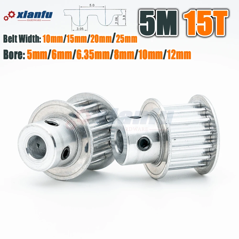 HTD5M 15 Teeth Timing Belt Pulley 5M Transmission HTD 15T Synchronous Drive CNC Bore 5～12mm Width 11/16/21/27mm 15Teeth Sprocket