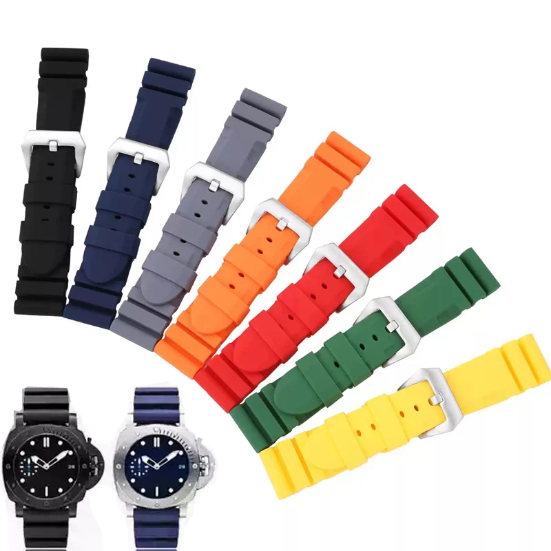 

Black Blue Green Orange watch band Silicone Rubber Watchband men's 22mm 24mm For Panerai 111 441 386 Sport Soft Strap Free tools