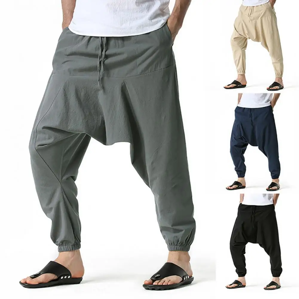 Pocket Trousers Versatile Loose Fit Trousers with Crotch Large Pockets for Hiking Work Travel Comfortable Everyday Wear Pants