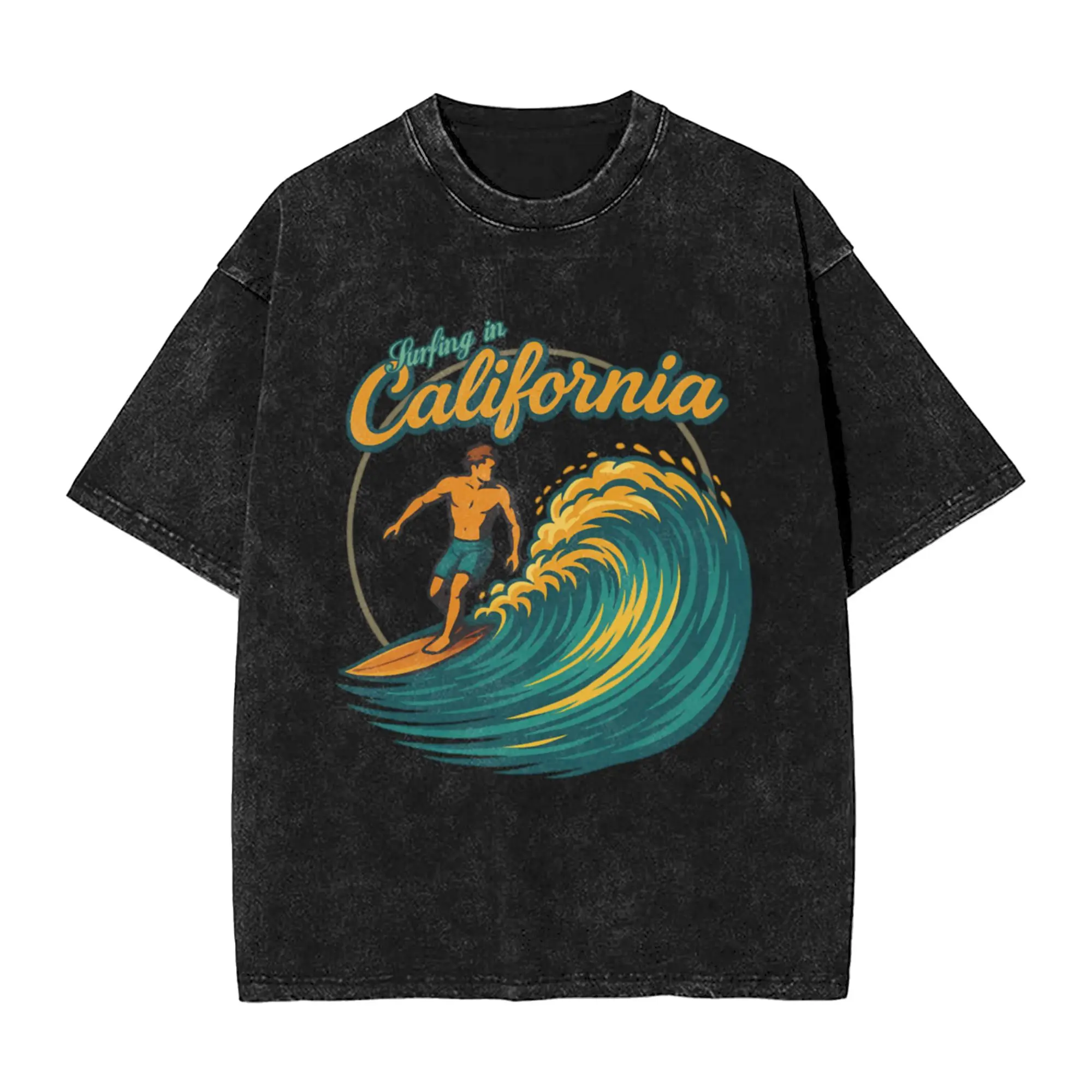 Surfing 01 Unique Chic A Washed T Shirt Men's Women's Oversized Cotton Tees Tops
