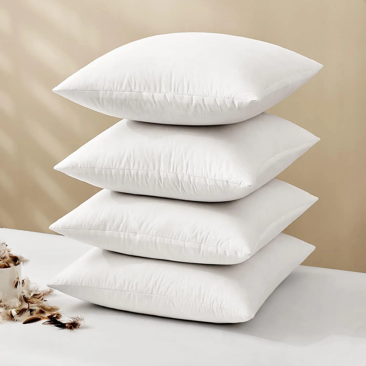 

Premium Down Feather Pillow Inserts, 18x18 Inches, Pack of 4, White - Soft & Fluffy for Sofa Bed Decor